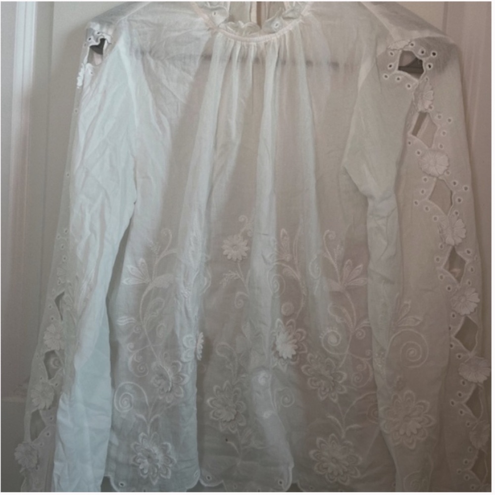 Floral Appliqué Embroidered Anthropologie Shirt (Pilcro) w Scalloped Bottom